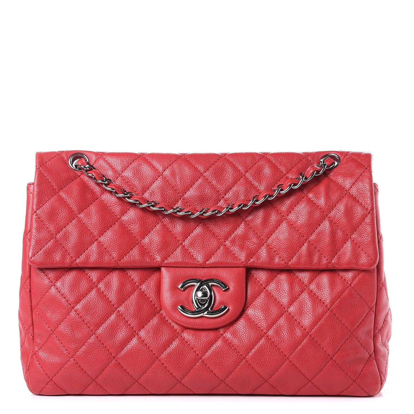 Washed Caviar Quilted Maxi Single Flap Fuchsia