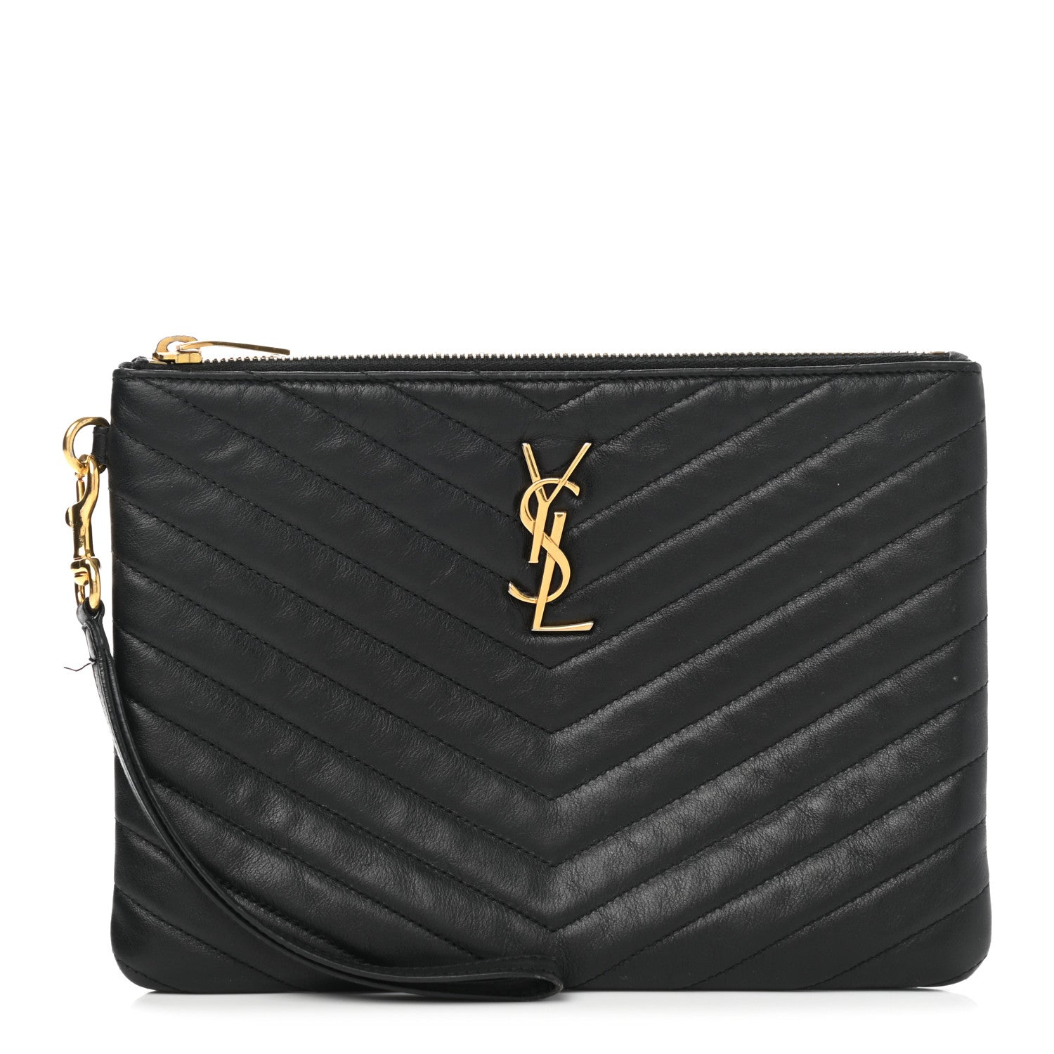 Saint Laurent Calfskin Matelasse Chevron Monogram A5 Wristlet Black 1 of 9