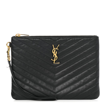 Saint Laurent Calfskin Matelasse Chevron Monogram A5 Wristlet Black 1 of 9