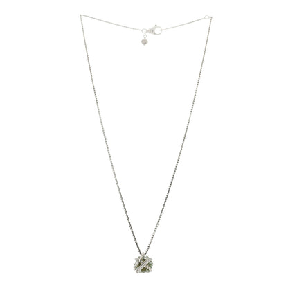 David Yurman Sterling Silver Diamond Prasiolite 10mm Petite Cable Wrap Pendant Necklace 3 of 5