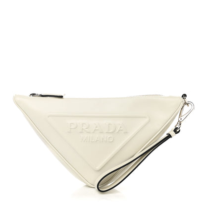 Prada Grace Lux Triangle Logo Embossed Triangle Wristlet Pouch White 1 of 7