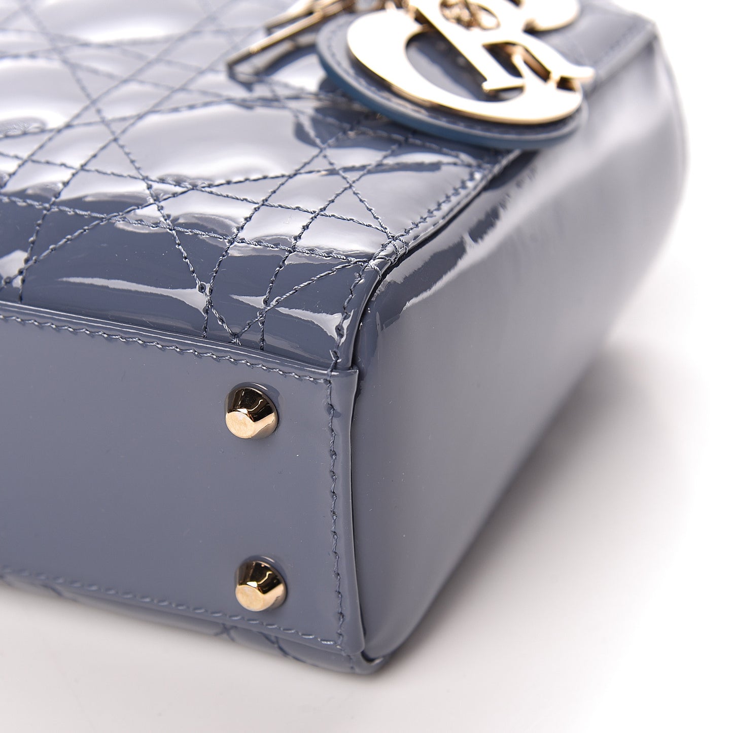 Patent Cannage Mini Lady Dior Light Blue