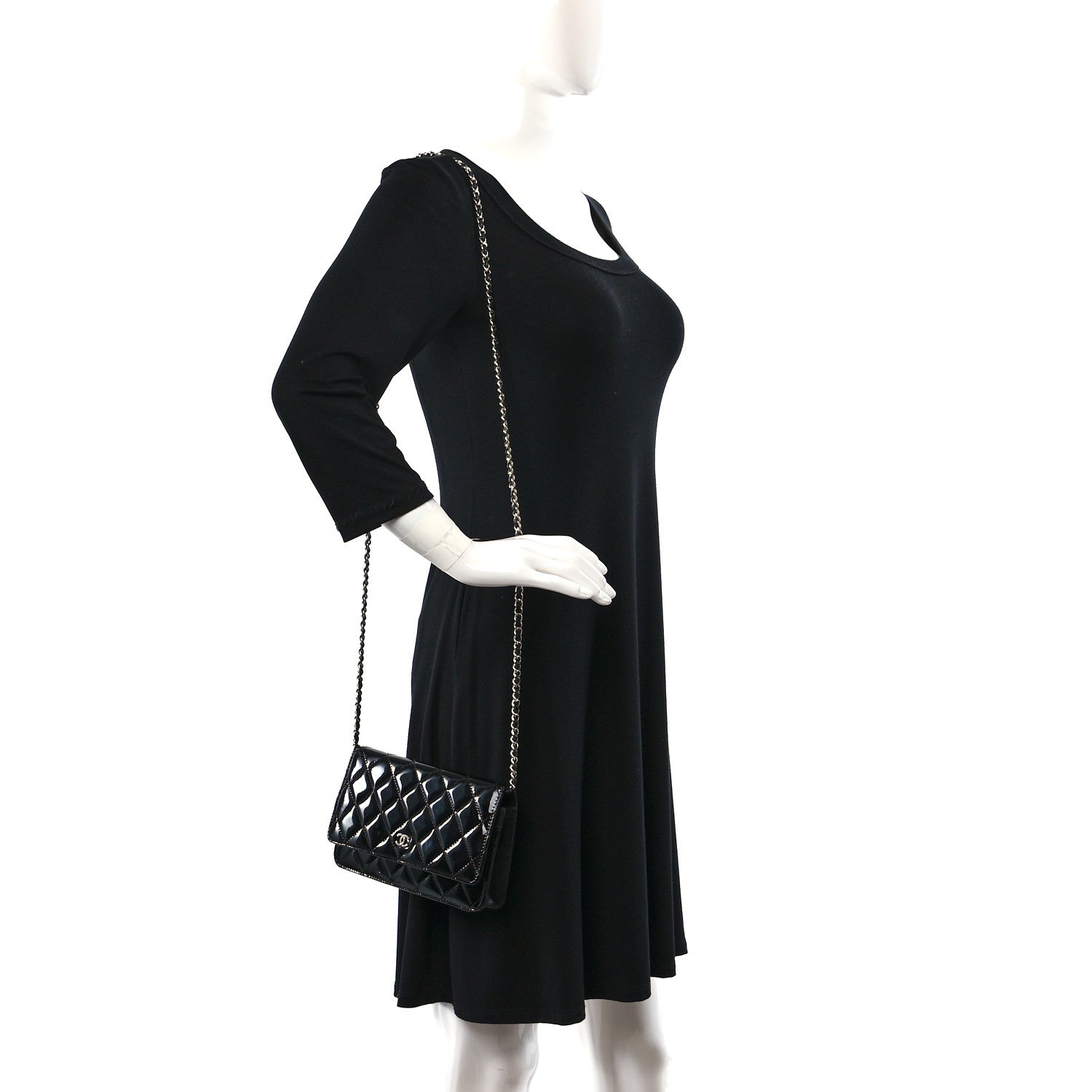 Chanel Patent Quilted Wallet On Chain WOC Black 2 of 11