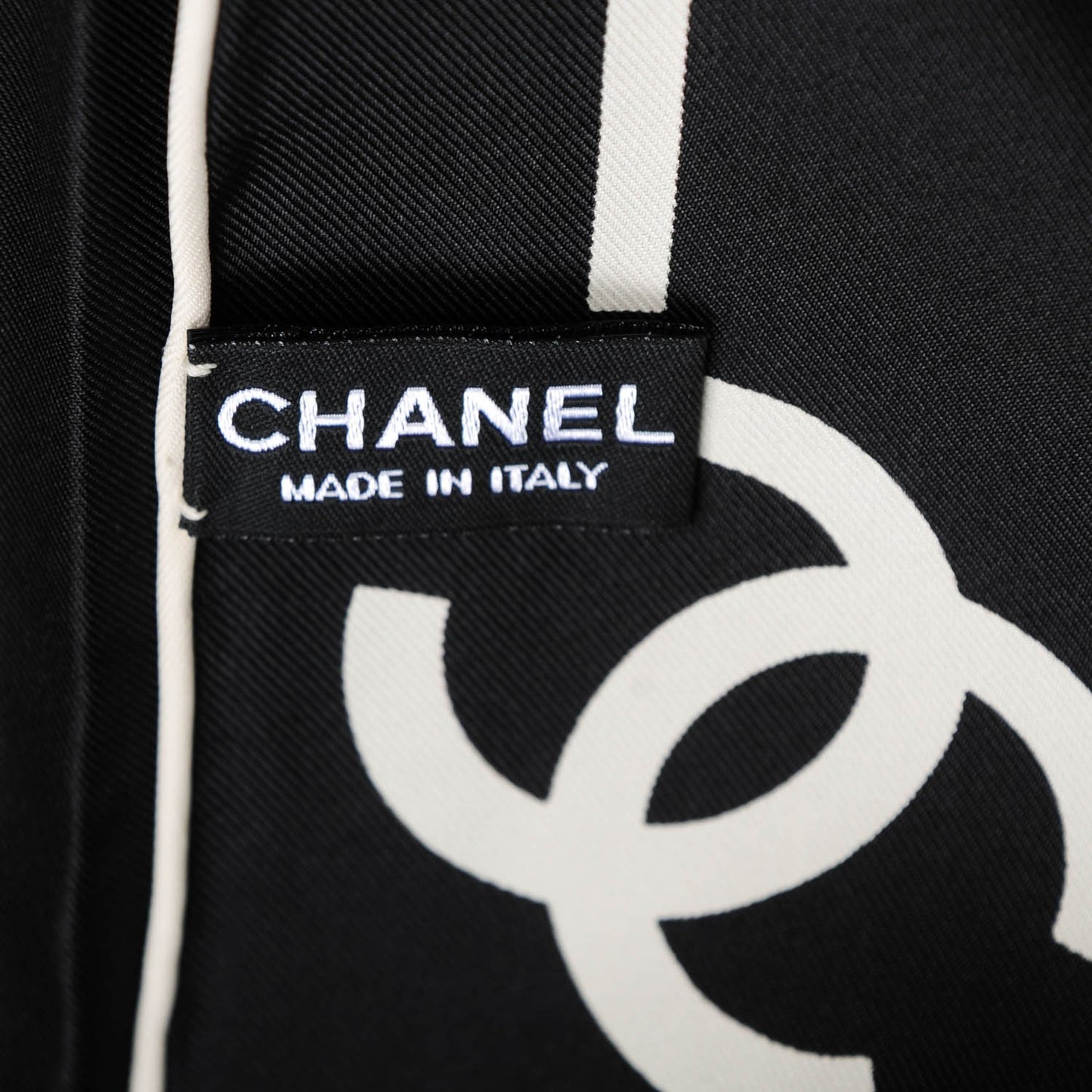 Silk CC Logo Stripe Scarf Black White
