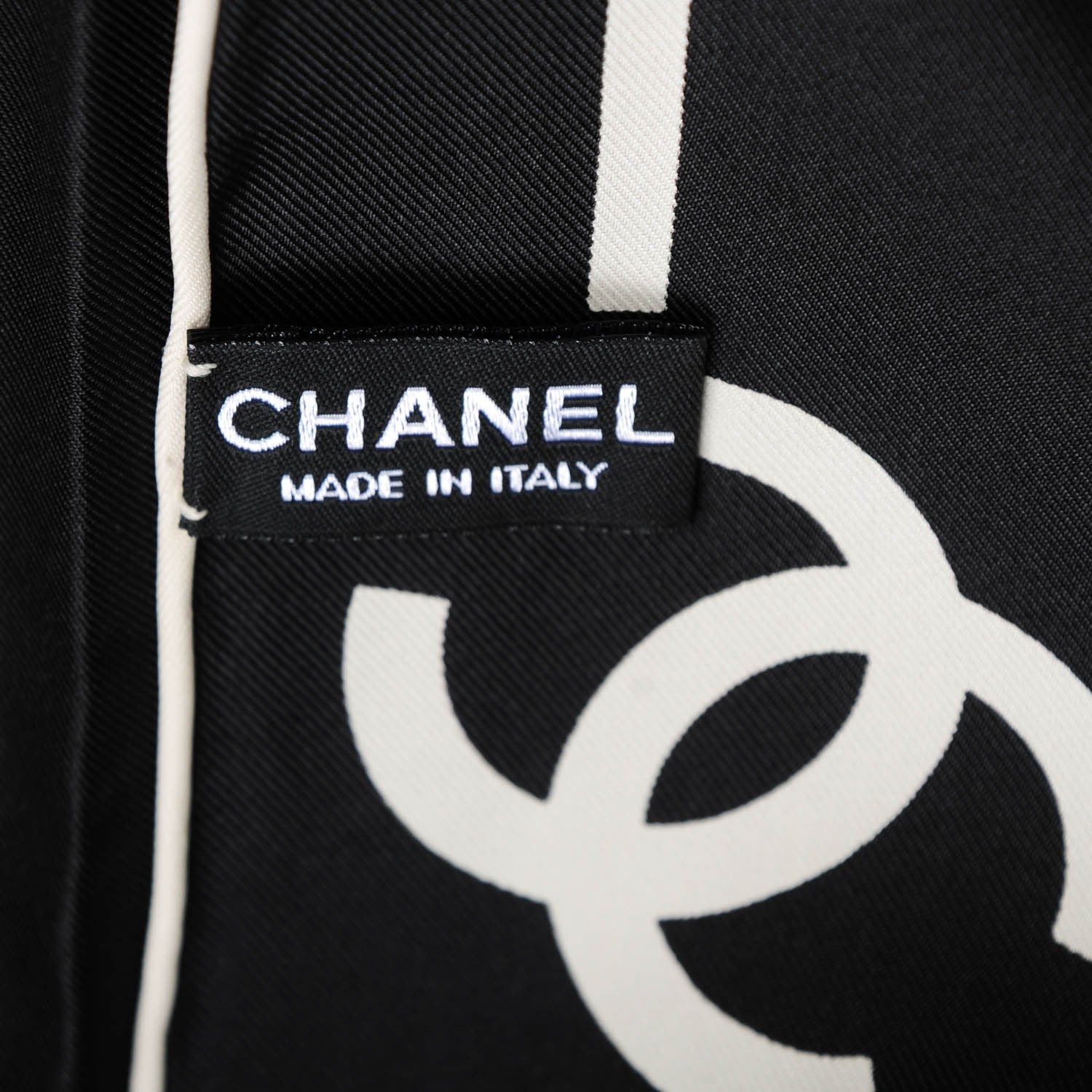 Chanel Silk CC Logo Stripe Scarf Black White 4 of 5
