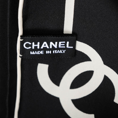 Chanel Silk CC Logo Stripe Scarf Black White 4 of 5