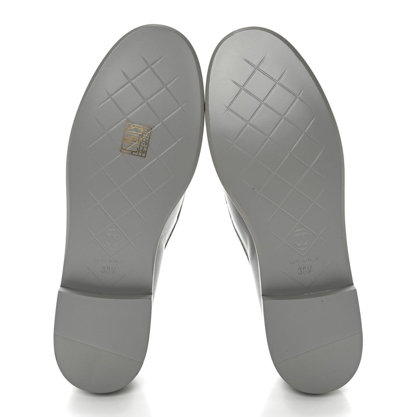 Lambskin Quilted CC Turnlock Moccasins 38.5 Grey