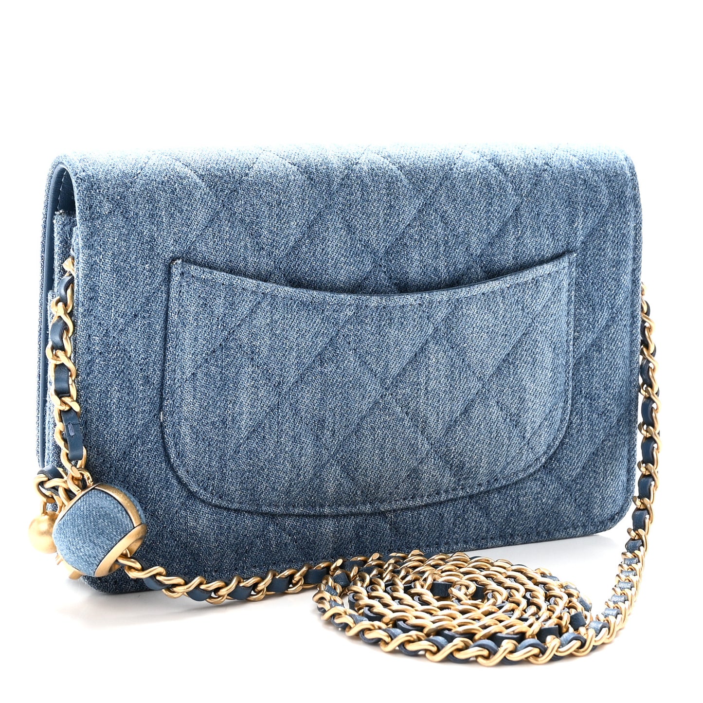 Denim Quilted CC Pearl Crush Wallet on Chain WOC Blue