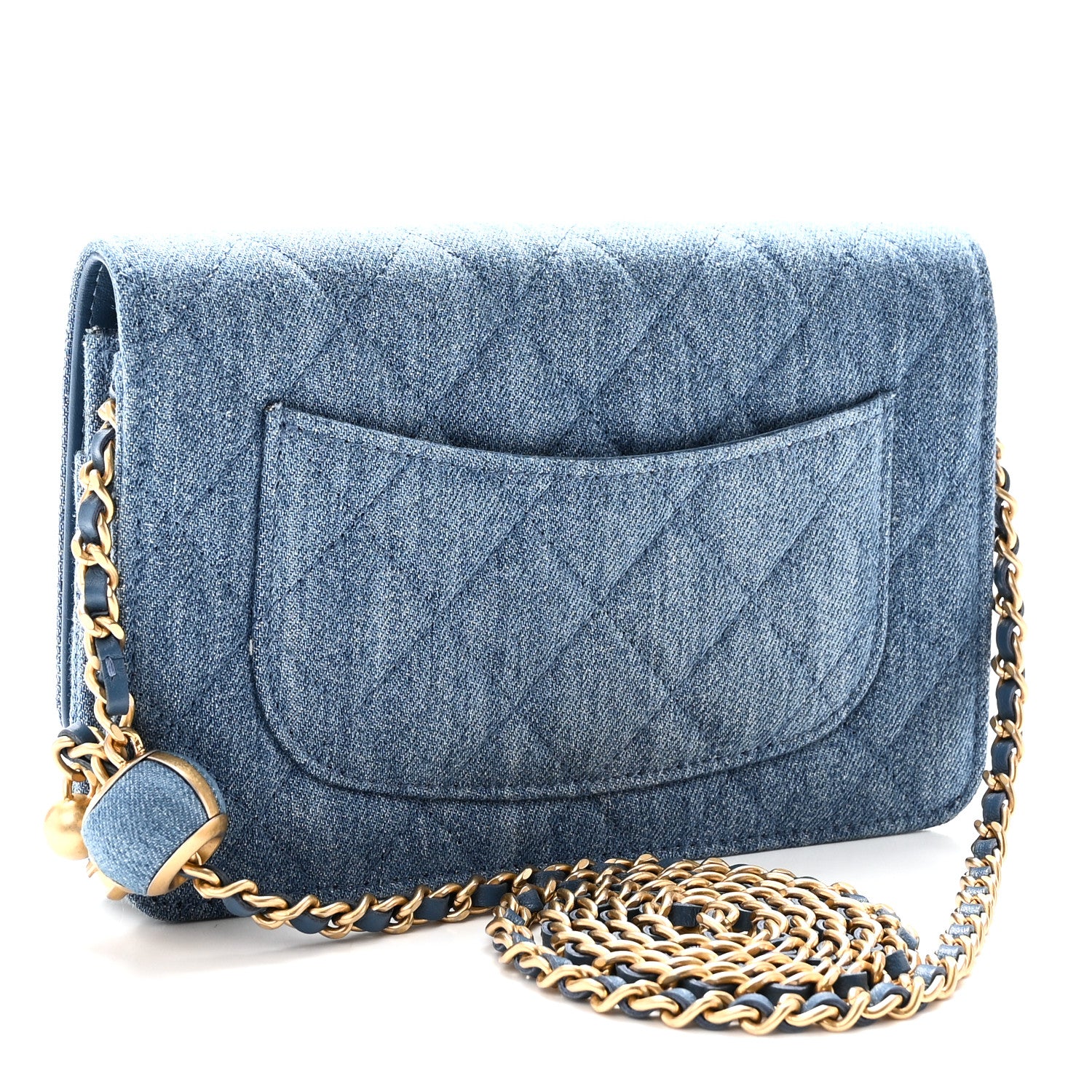 Chanel Denim Quilted CC Pearl Crush Wallet on Chain WOC Blue 3 of 11