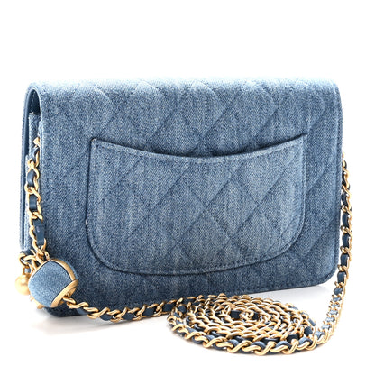 Chanel Denim Quilted CC Pearl Crush Wallet on Chain WOC Blue 3 of 11