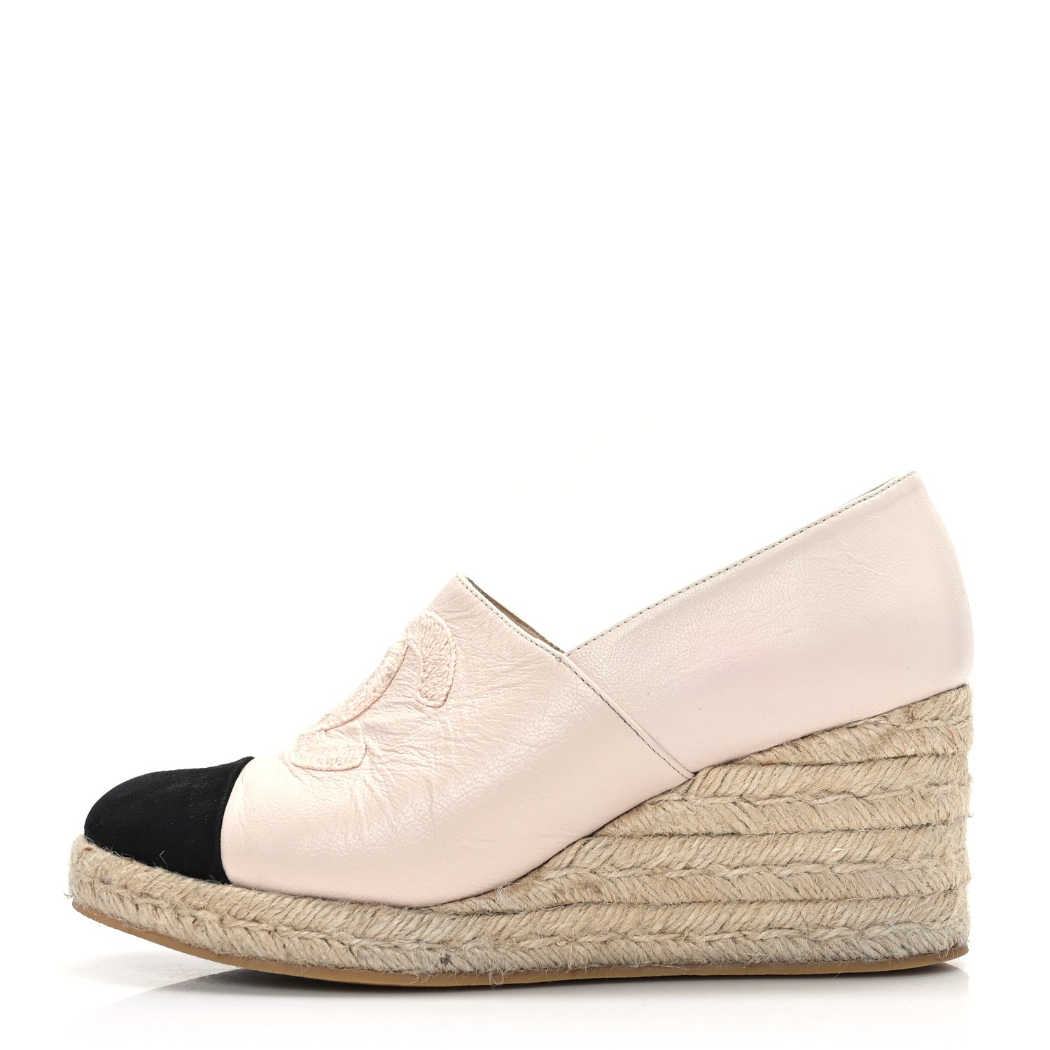 Chanel Lambskin Suede CC Espadrille Wedges 40 Beige Black 1 of 9