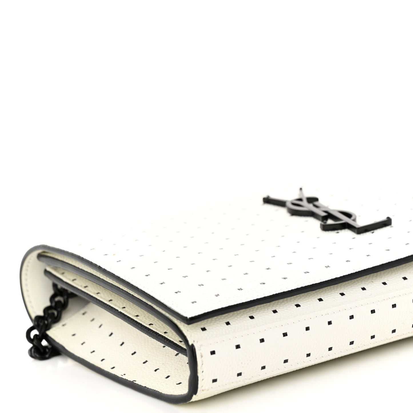 Grain De Poudre Square Dot Print Monogram Chain Wallet White Matte Black