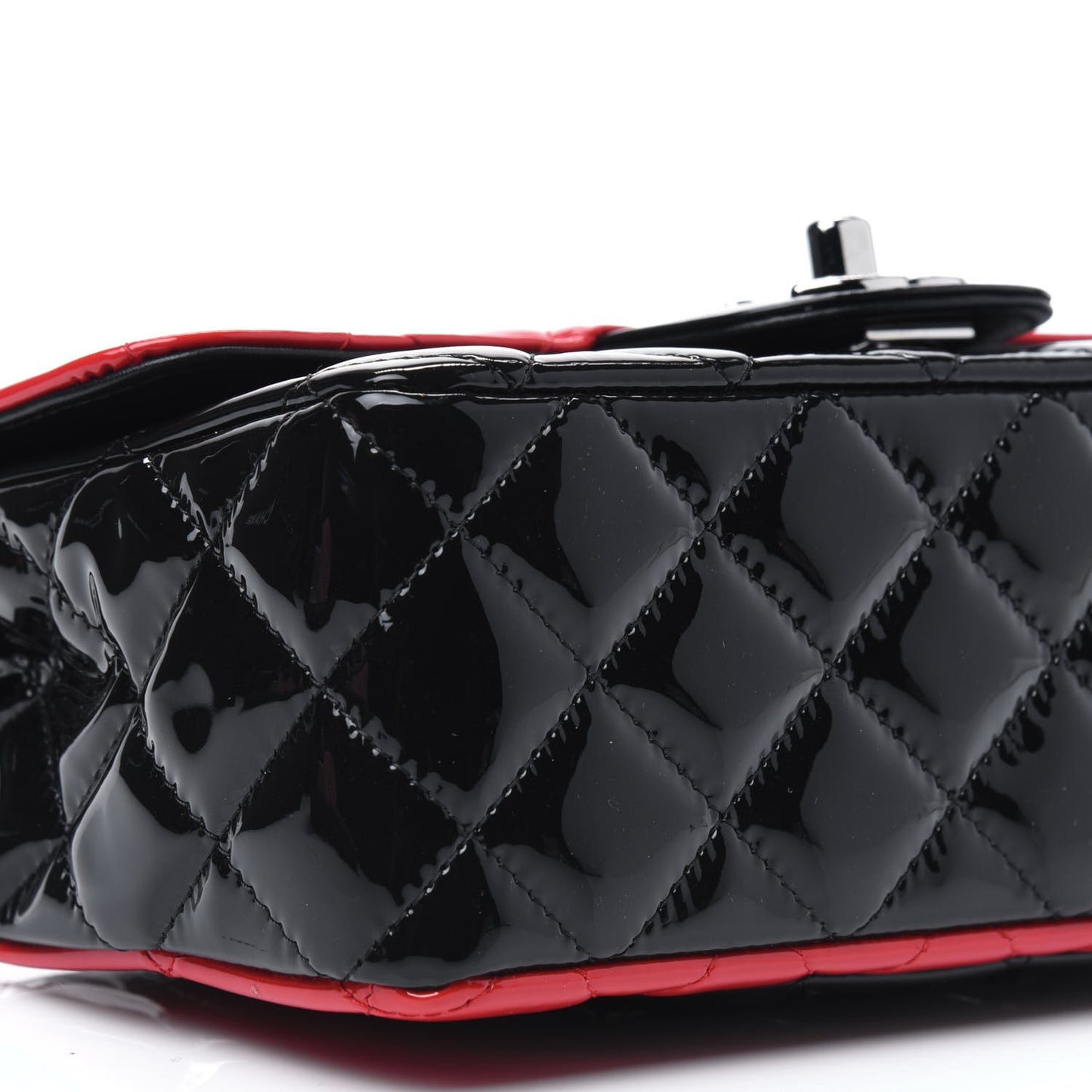 Patent Calfskin Quilted Bi-Color Mini Rectangular Flap Red Black