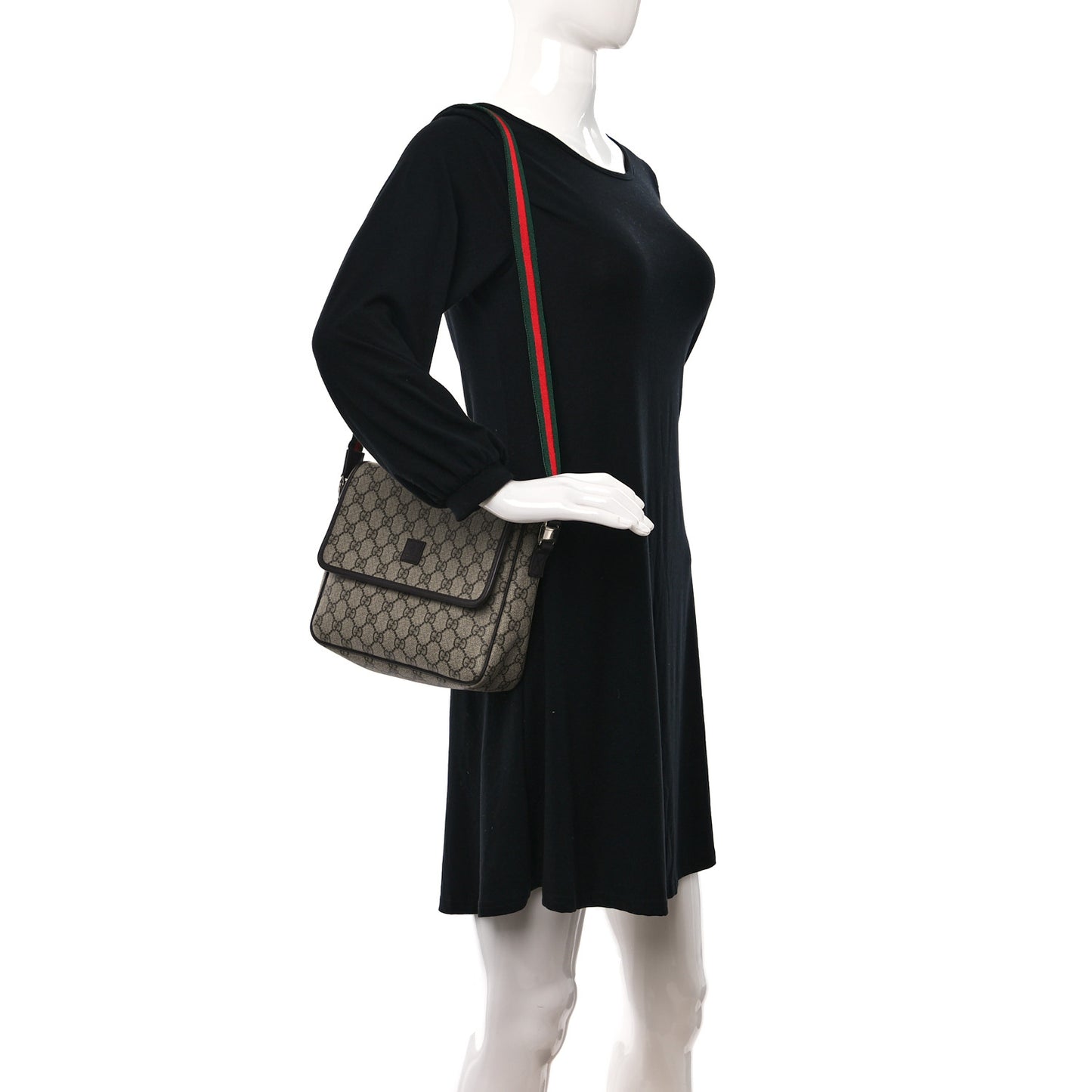 GG Supreme Monogram Web Childrens Crossbody Bag Beige Black