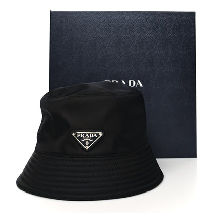 Prada Nylon Metal Triangle Logo Womens Bucket Hat M Black 8 of 8