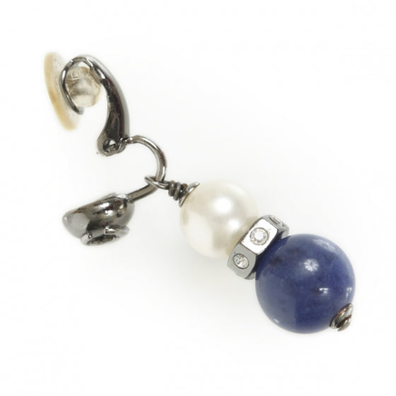 Chanel Faux Pearl Stone Clip On Earrings Blue 2 of 6