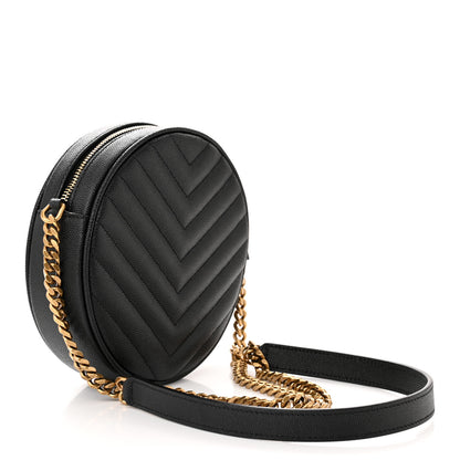 Saint Laurent Grain De Poudre Matelasse Chevron Quilted Round Vinyle Camera Bag Black 3 of 12