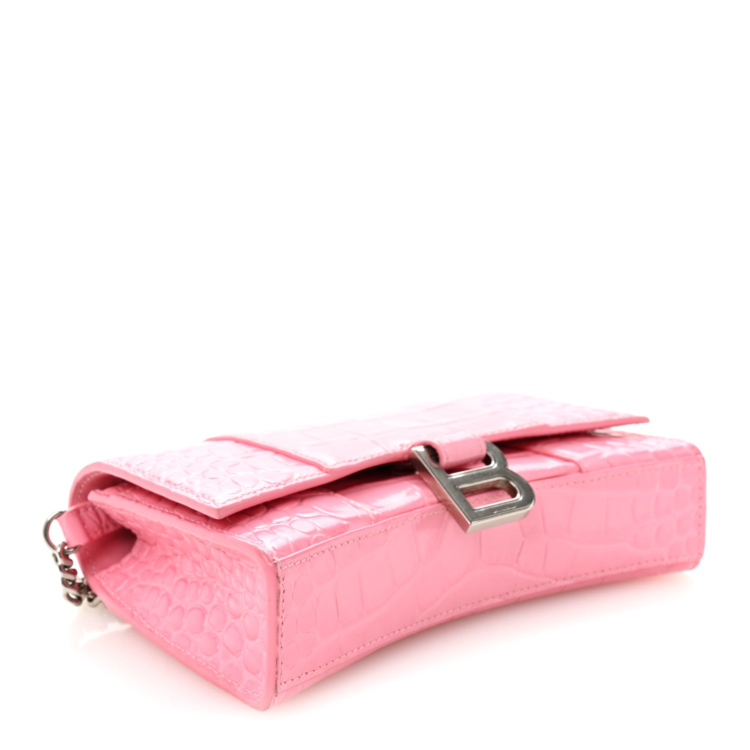 Balenciaga Shiny Calfskin Crocodile Embossed Hourglass Chain Bag Sweet Pink 3 of 9