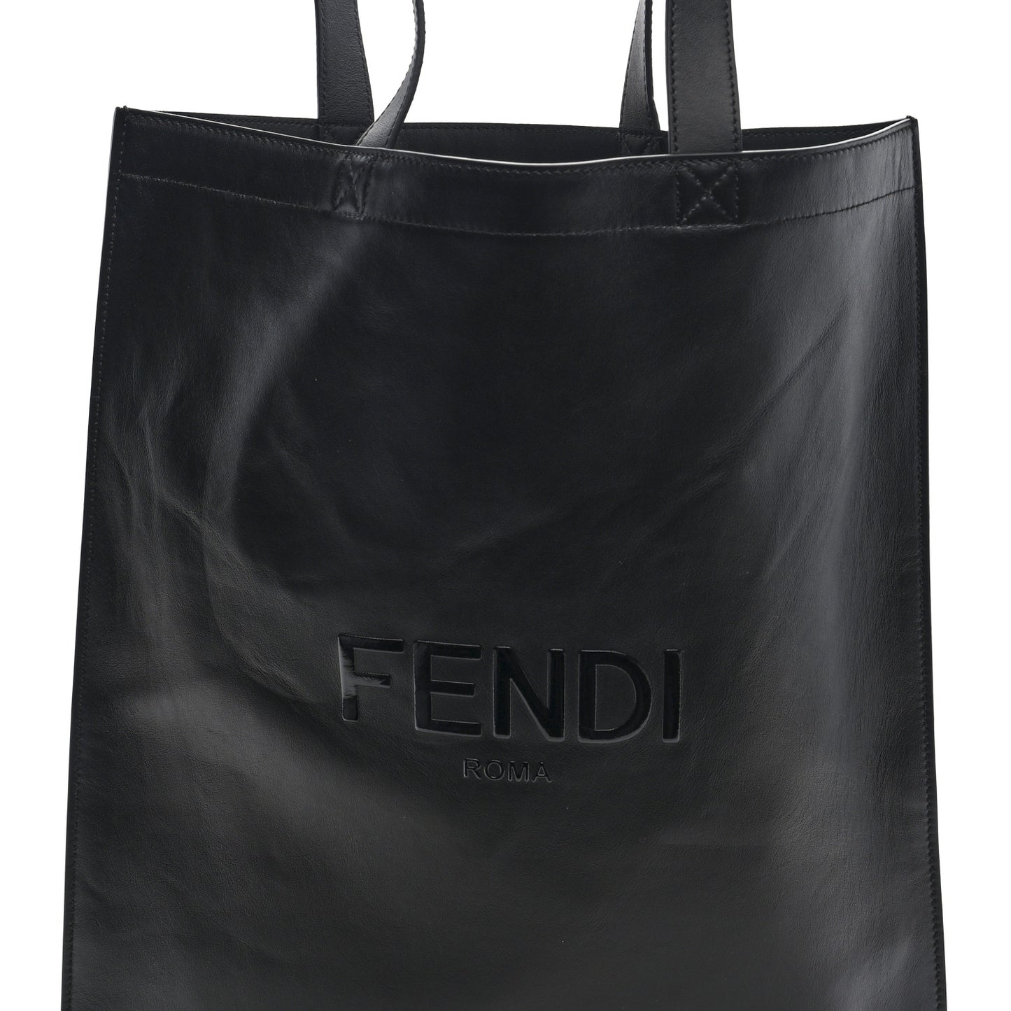 Vitello Grace Light Logo Fendi Pack Flat Shopping Tote Black