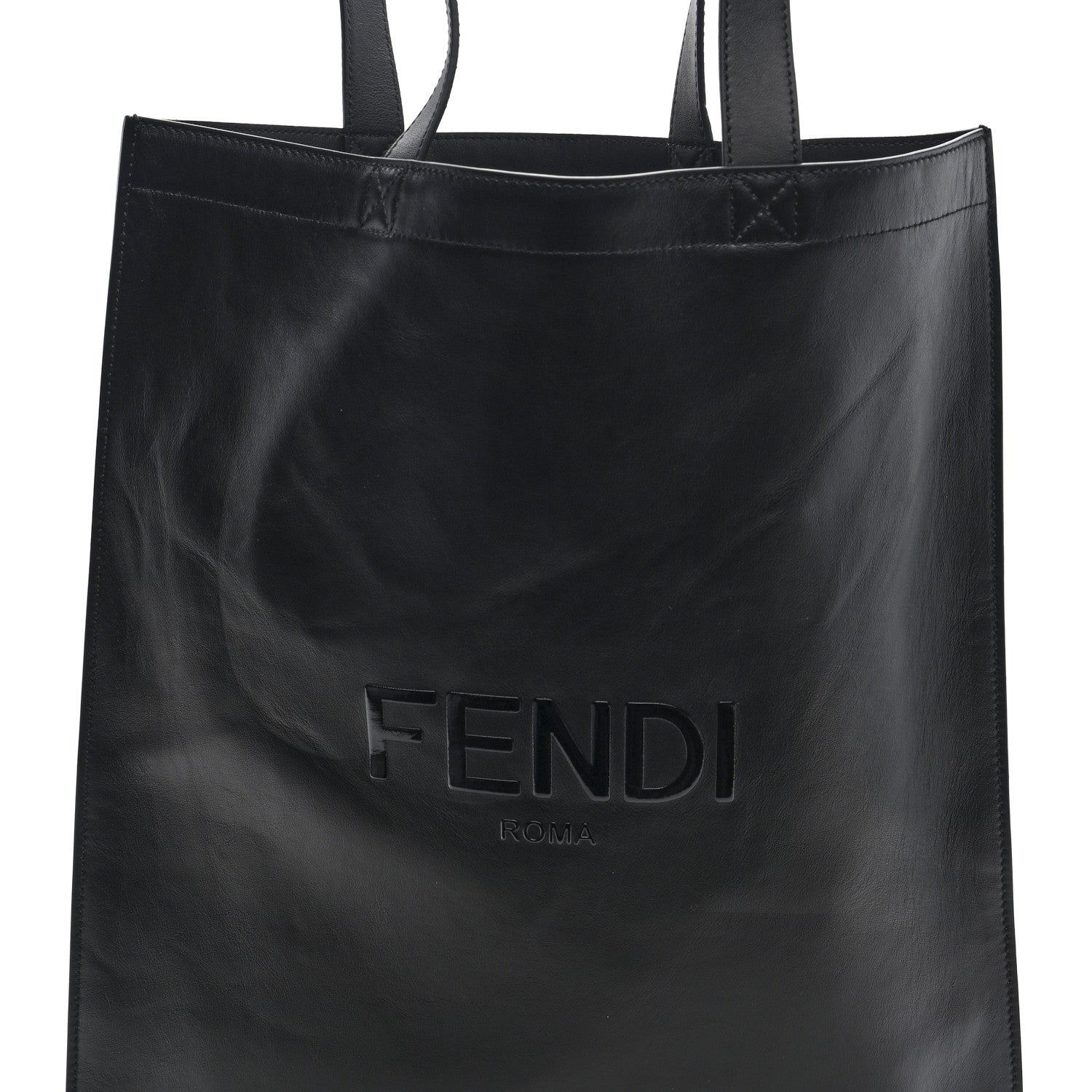 Fendi Vitello Grace Light Logo Fendi Pack Flat Shopping Tote Black 8 of 10