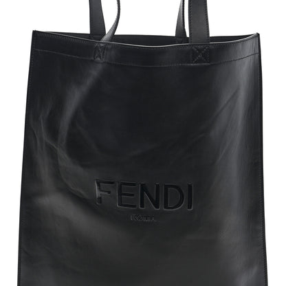 Fendi Vitello Grace Light Logo Fendi Pack Flat Shopping Tote Black 8 of 10