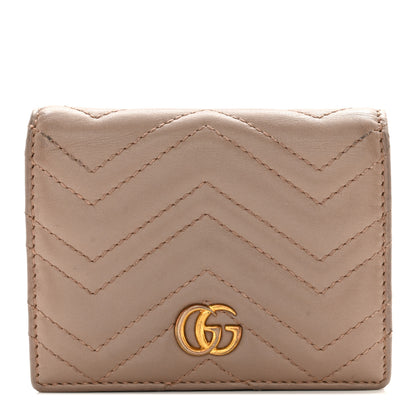 Gucci Calfskin Matelasse GG Marmont Card Case Wallet Porcelain Rose 1 of 9