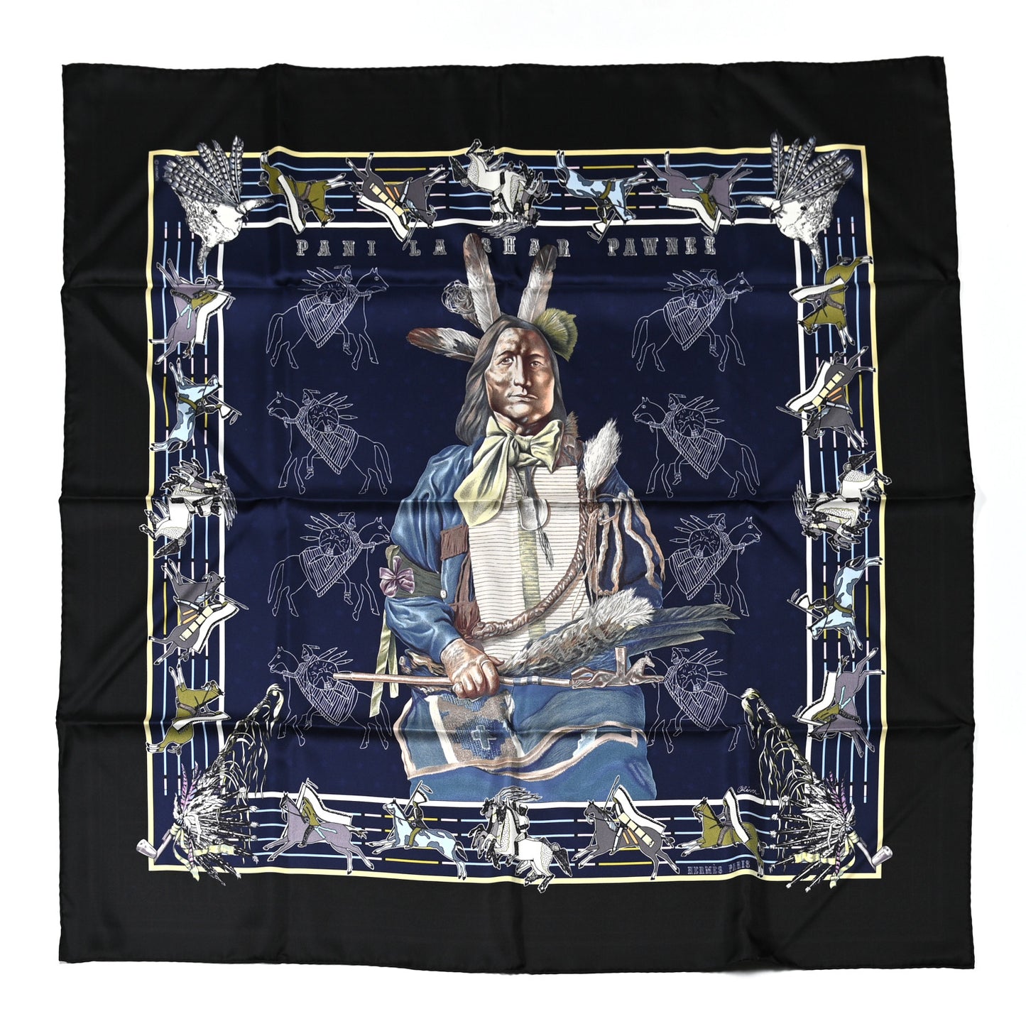 Silk Double Face Pani La Shar Pawnee Scarf 90 Black Marine