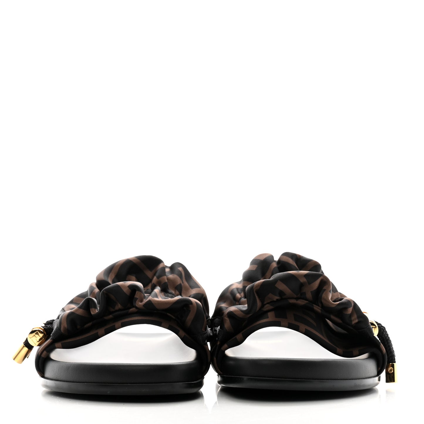 Satin FF Fendi Feel Slide Sandals 39 Tobacco Black