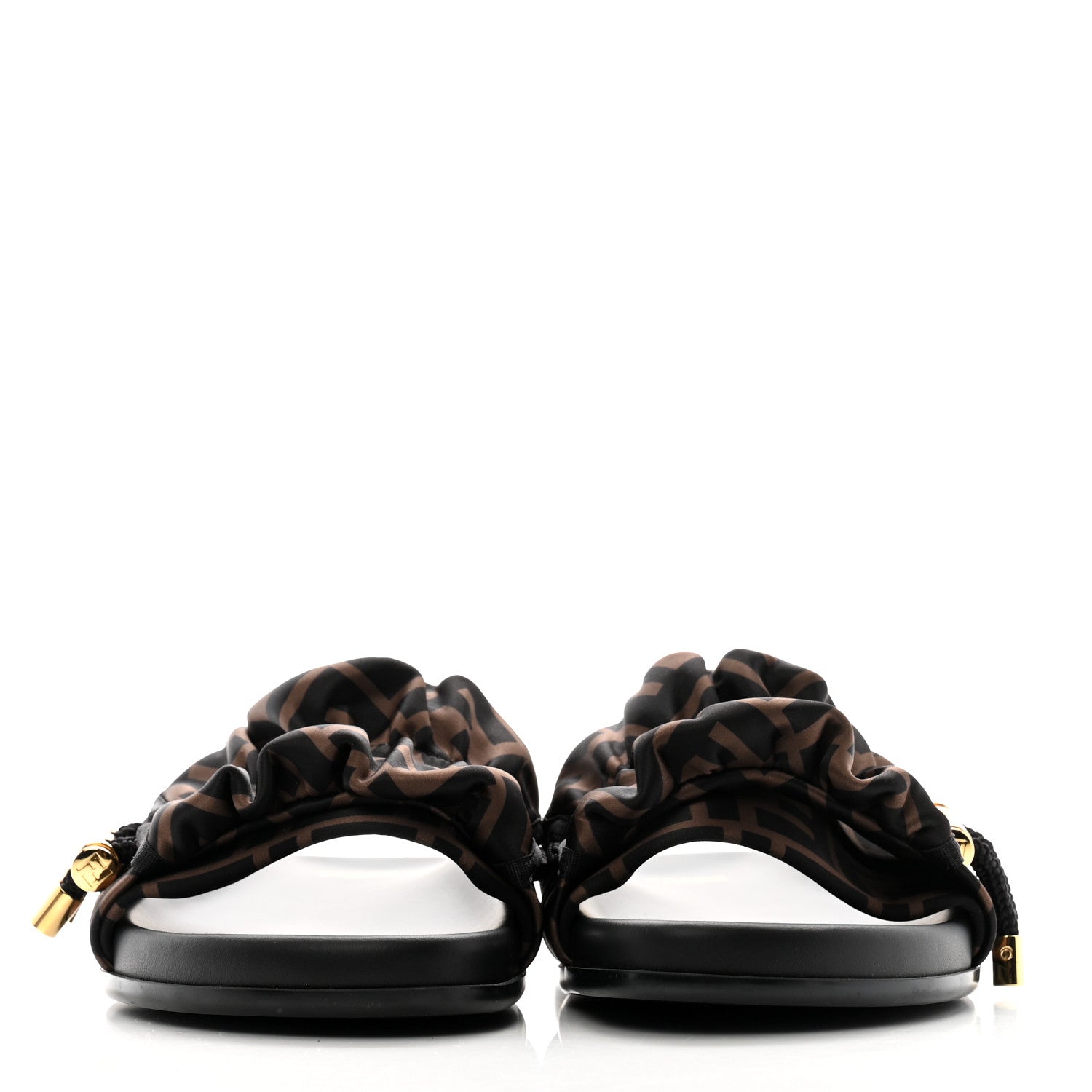 Fendi Satin FF Fendi Feel Slide Sandals 39 Tobacco Black 3 of 8