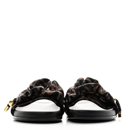 Fendi Satin FF Fendi Feel Slide Sandals 39 Tobacco Black 3 of 8