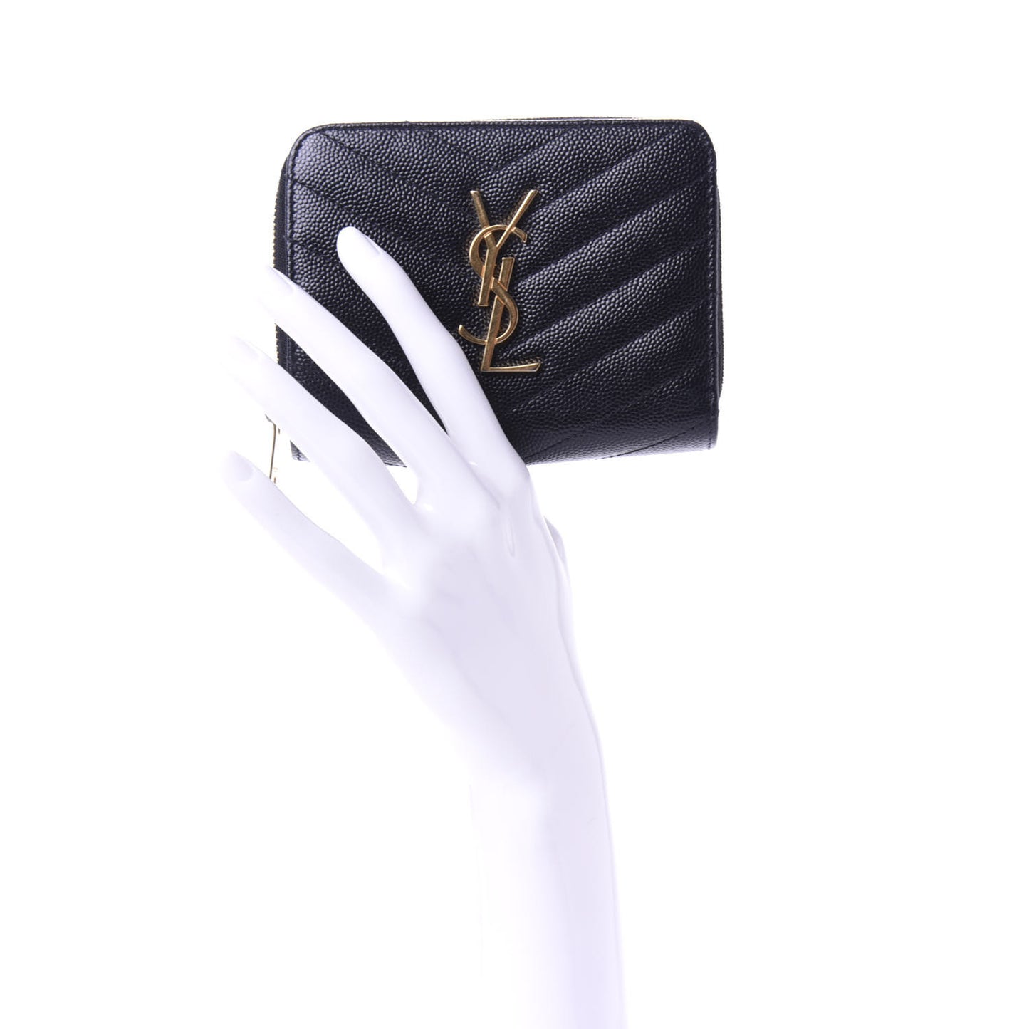 Grain De Poudre Matelasse Chevron Monogram Compact Zip Around Wallet Black
