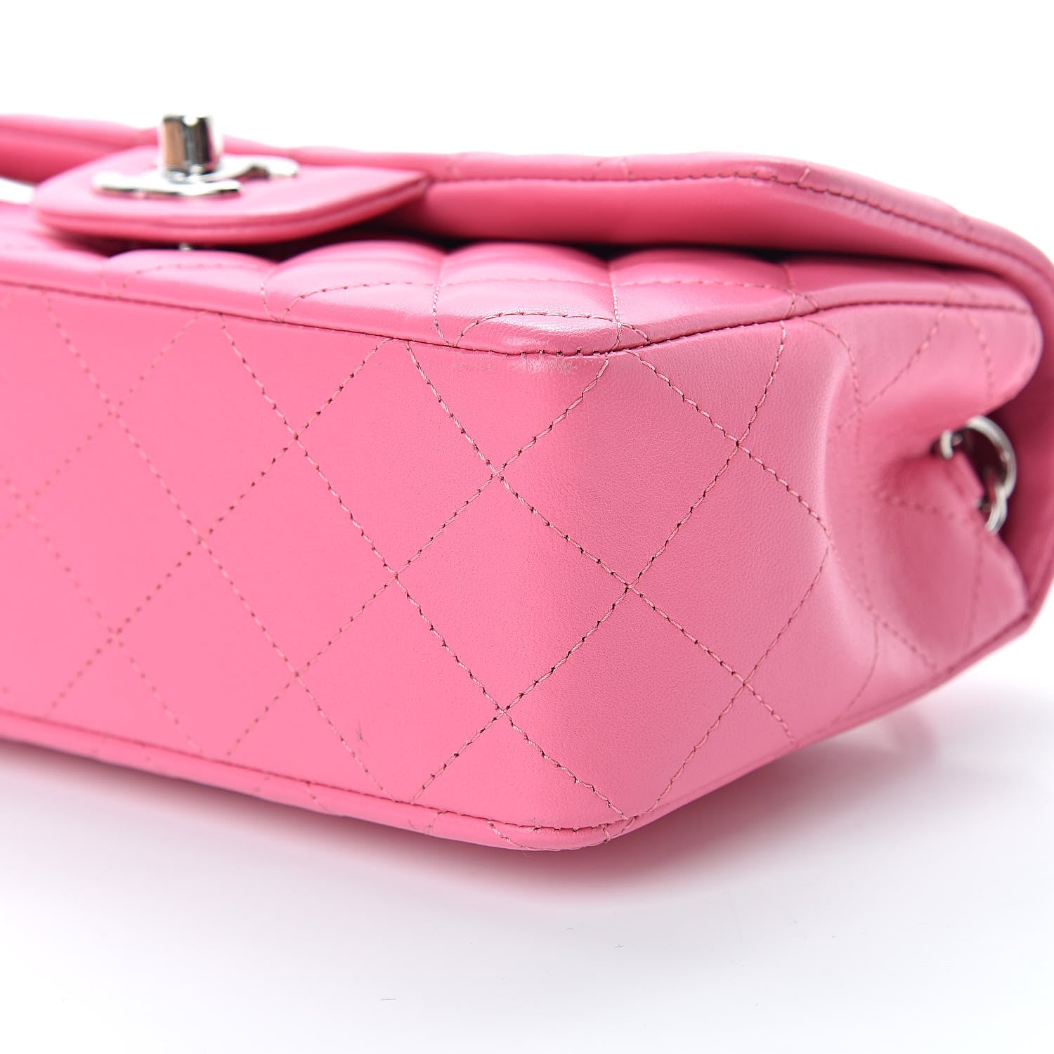 Chanel Lambskin Quilted Mini Rectangular Flap Dark Pink 10 of 11