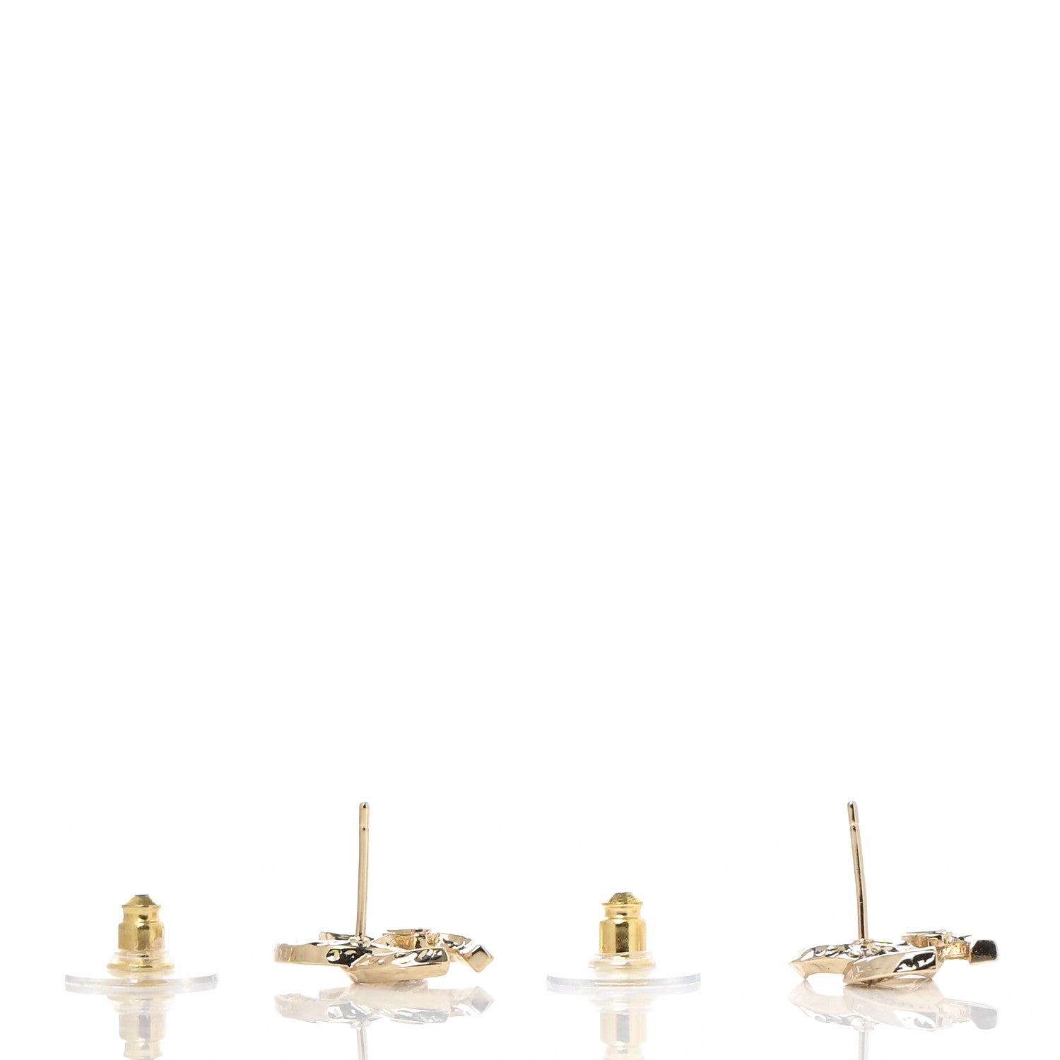 Chanel Textured Metal Crystal CC Earrings Gold 3 of 5
