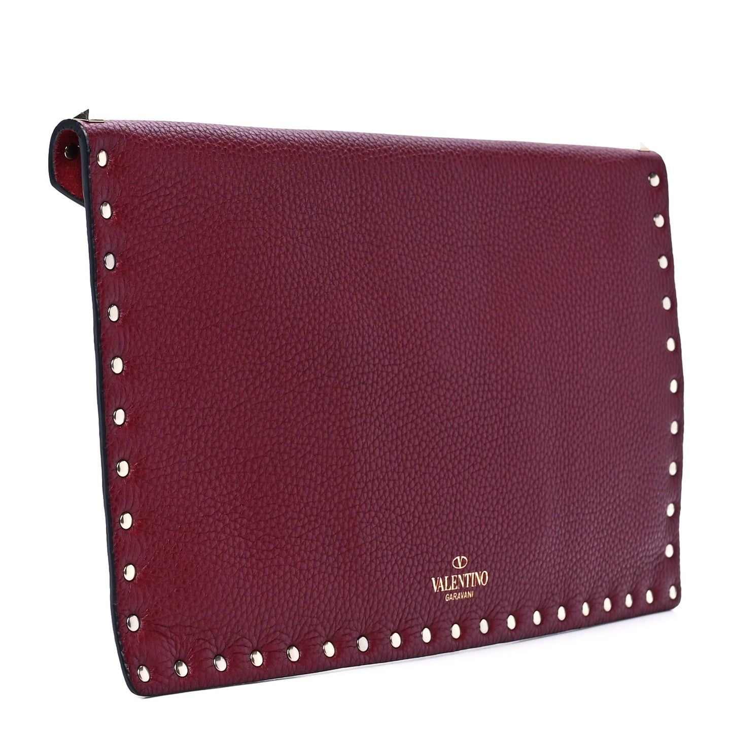 Pebbled Calfskin Large Rockstud Envelope Clutch Cerise