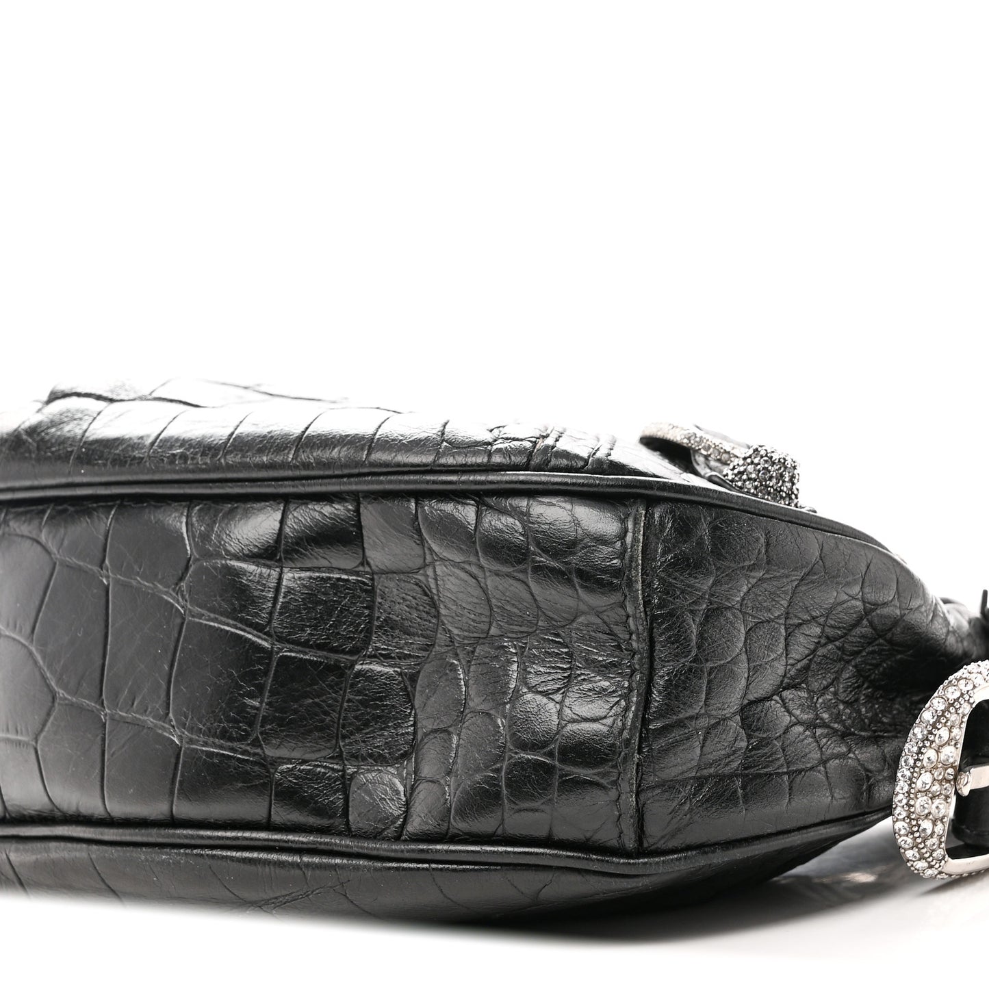 Extra Supple Calfskin Crystal Crocodile Embossed Le Cagole Shoulder Bag XS Black