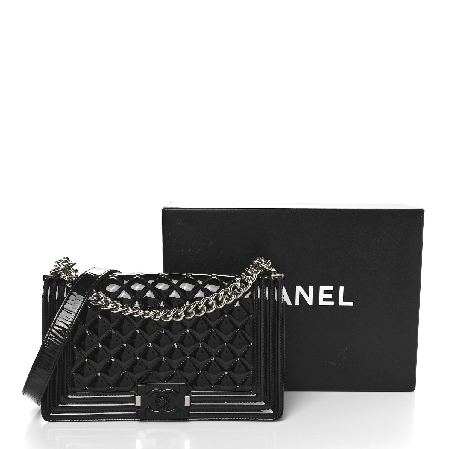 Chanel Patent Calfskin Quilted Medium Plexiglass Boy Flap Black 11 of 11