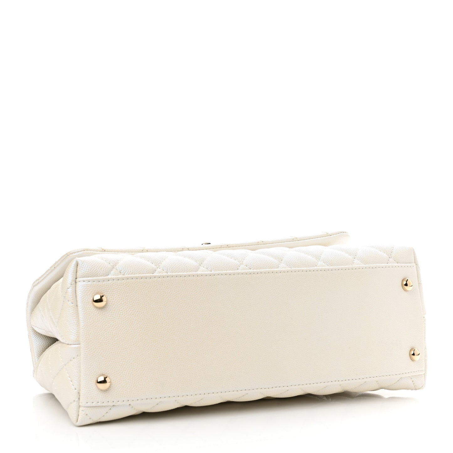 Iridescent Caviar Quilted Small Coco Handle Flap White