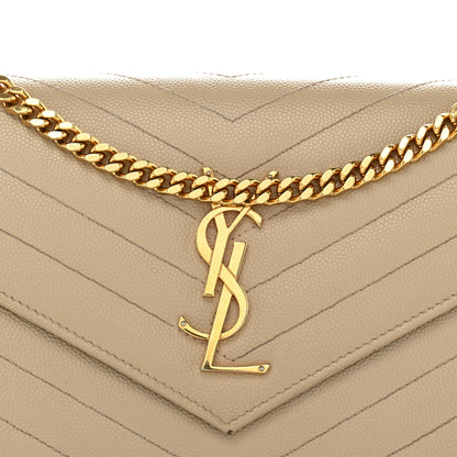 Saint Laurent Grain De Poudre Matelasse Chevron Monogram Chain Wallet Nude Powder 9 of 15