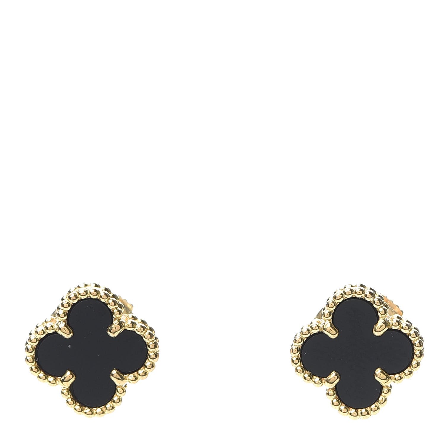 Van Cleef & Arpels 18K Yellow Gold Black Onyx Sweet Alhambra Earrings 1 of 7