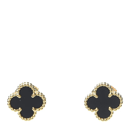 Van Cleef & Arpels 18K Yellow Gold Black Onyx Sweet Alhambra Earrings 1 of 7