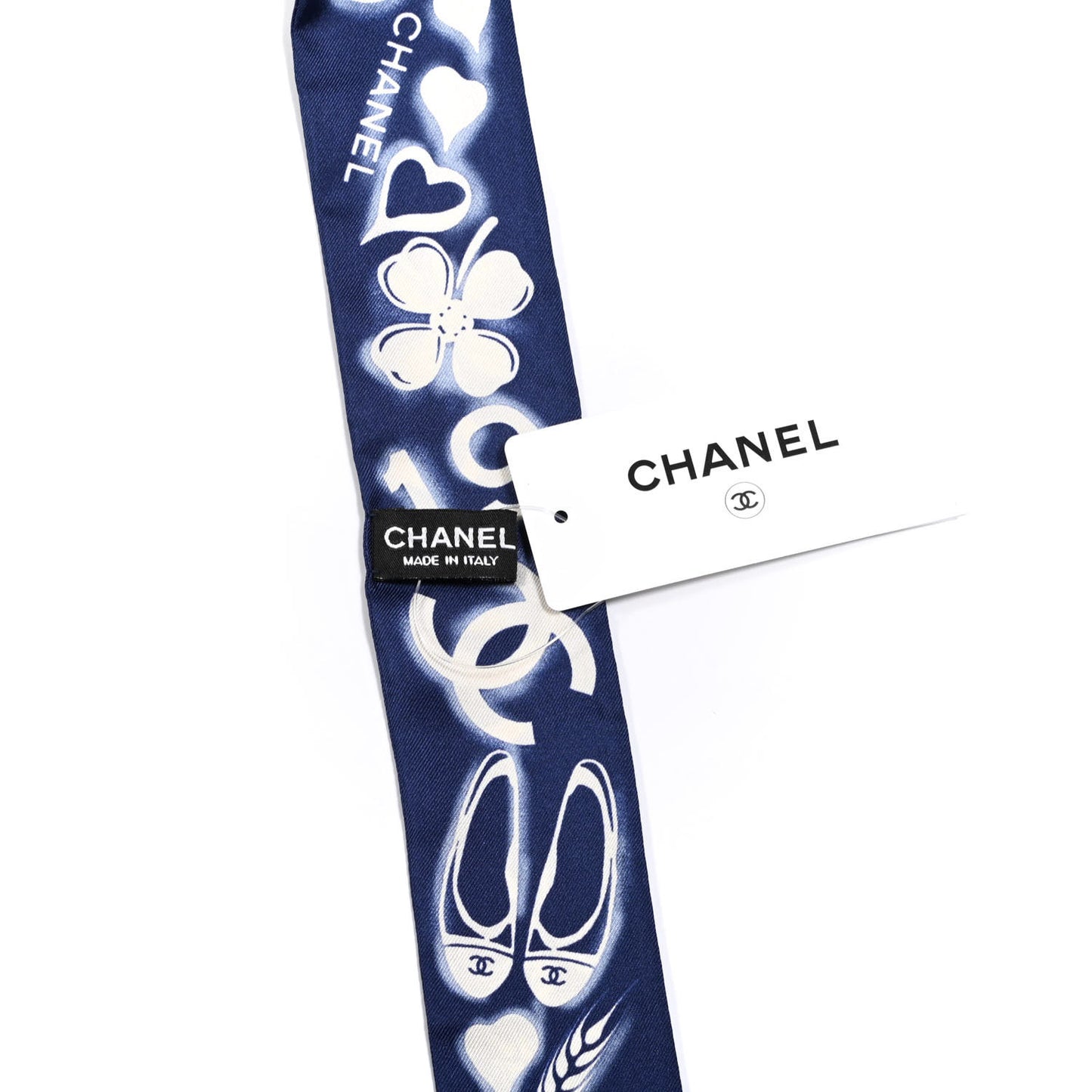 Silk CC Slim Bandeau Scarf Navy Ivory