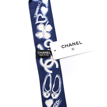 Chanel Silk CC Slim Bandeau Scarf Navy Ivory 3 of 3