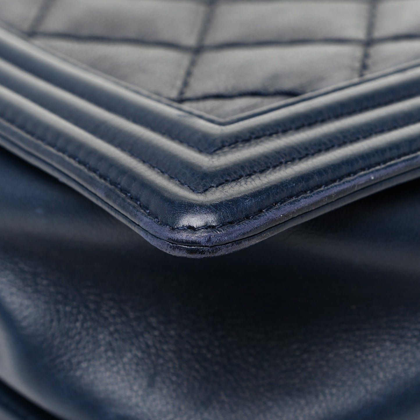 Calfskin Double Stitch Large Boy Flap Navy Blue