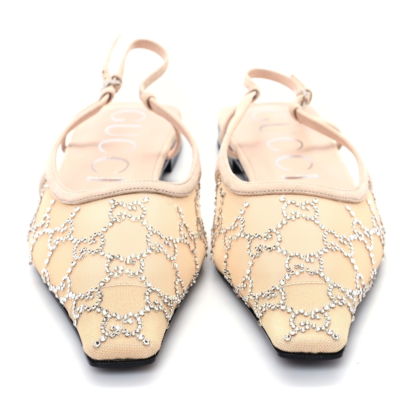 Suede Mesh Crystal GG Monogram Slingback Ballet Flats 40 Light Powder Skin Rose
