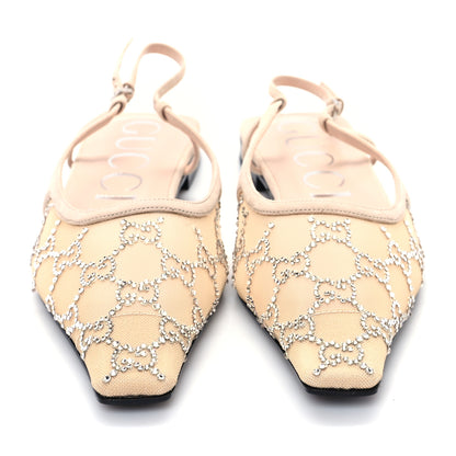Gucci Suede Mesh Crystal GG Monogram Slingback Ballet Flats 40 Light Powder Skin Rose 3 of 9