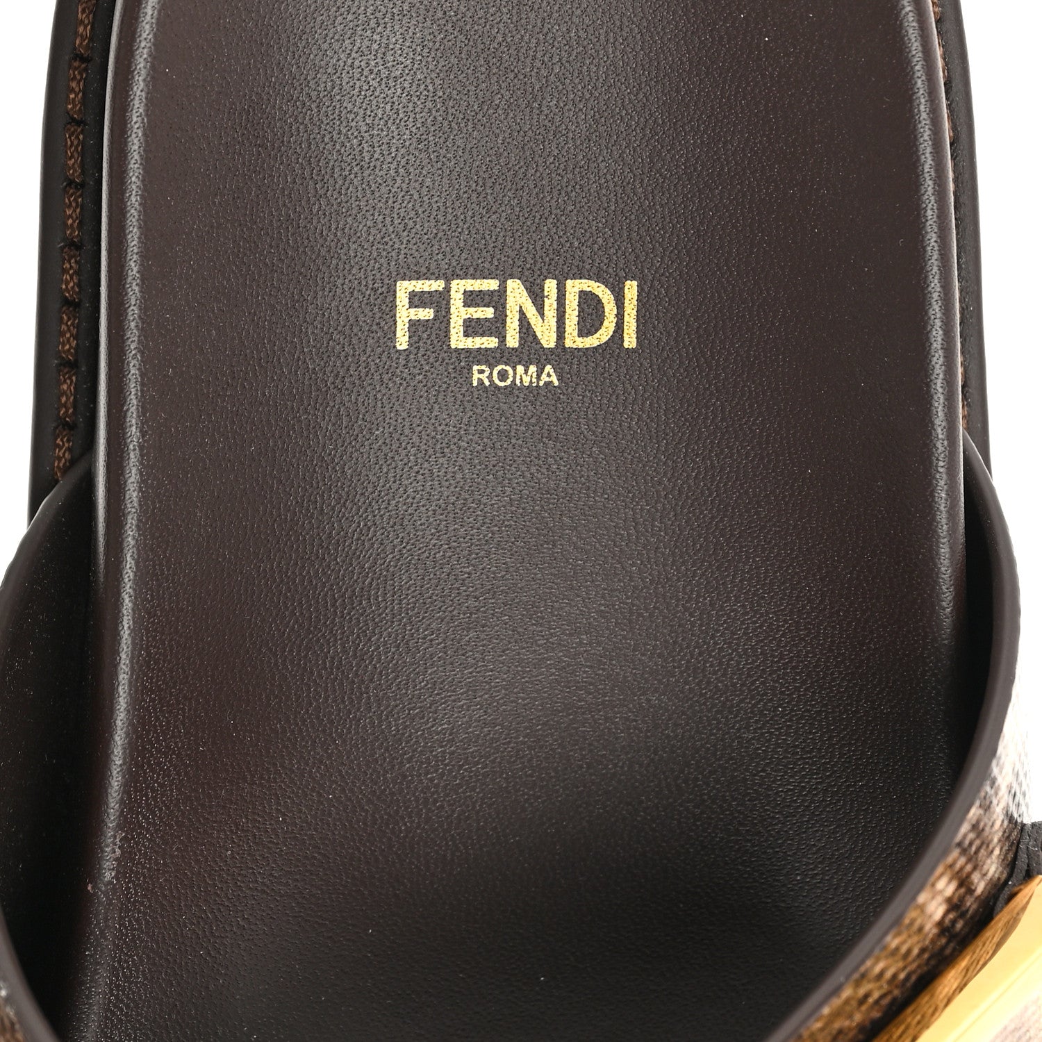 Fendi Vitello Karung Effect Fendi Feel Buckled Slide Sandals 37 Beige Brown 8 of 10