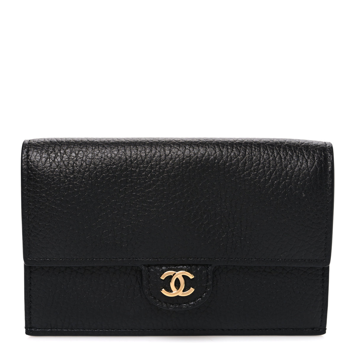 Grained Calfskin CC Flap Card Holder  Black