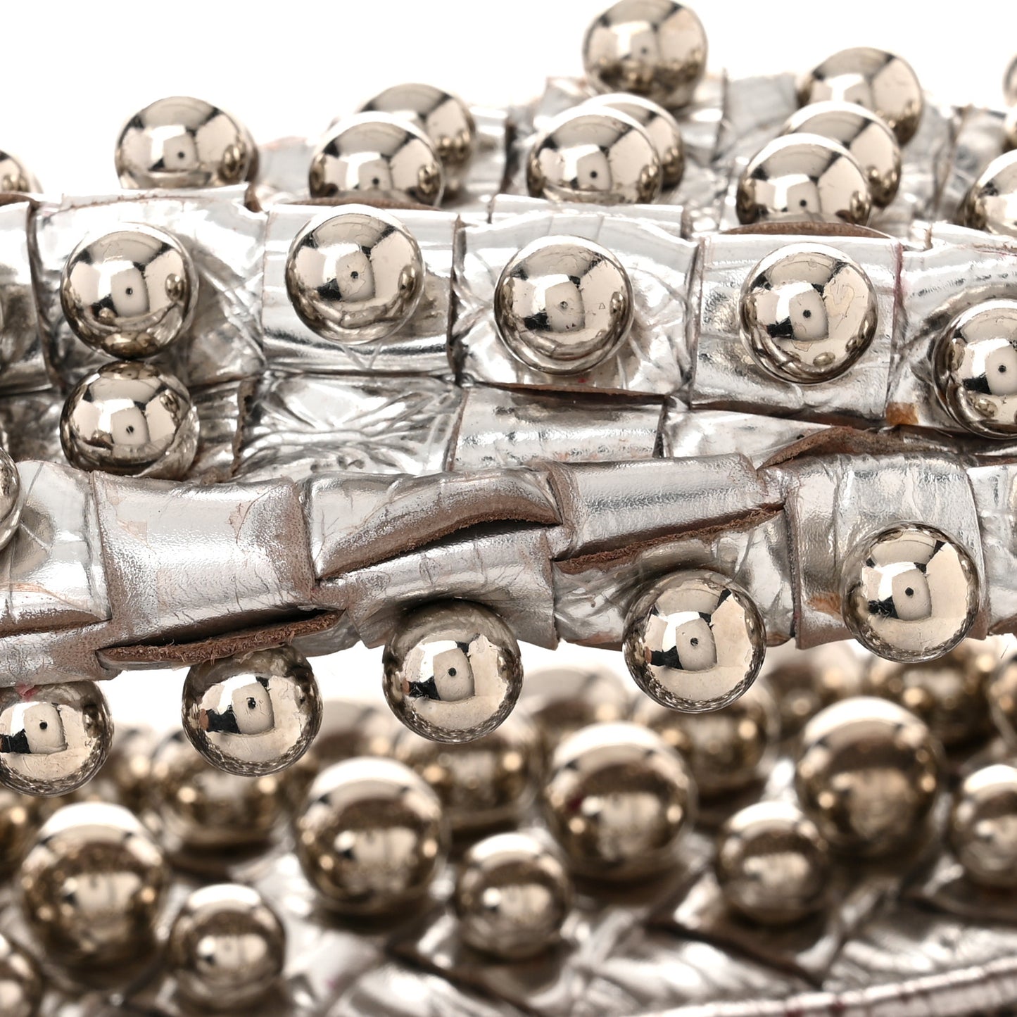 Metallic Nappa Studded Intrecciato Mini Jodie Silver