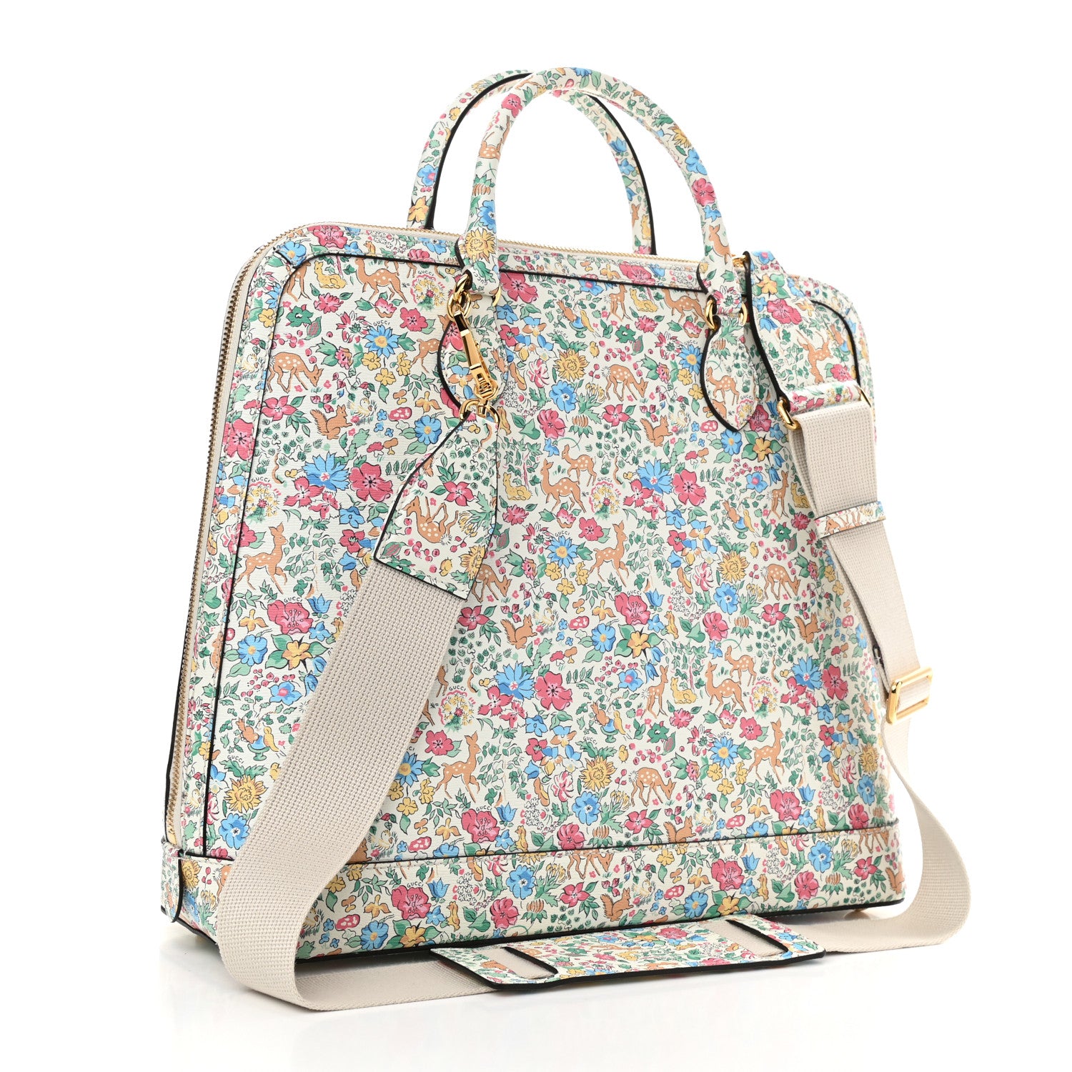 Gucci X LIBERTY OF LONDON Calfskin Floral Fawn Print Horsebit 1955 Duffle Bag Multicolor Purple Ivory 3 of 10