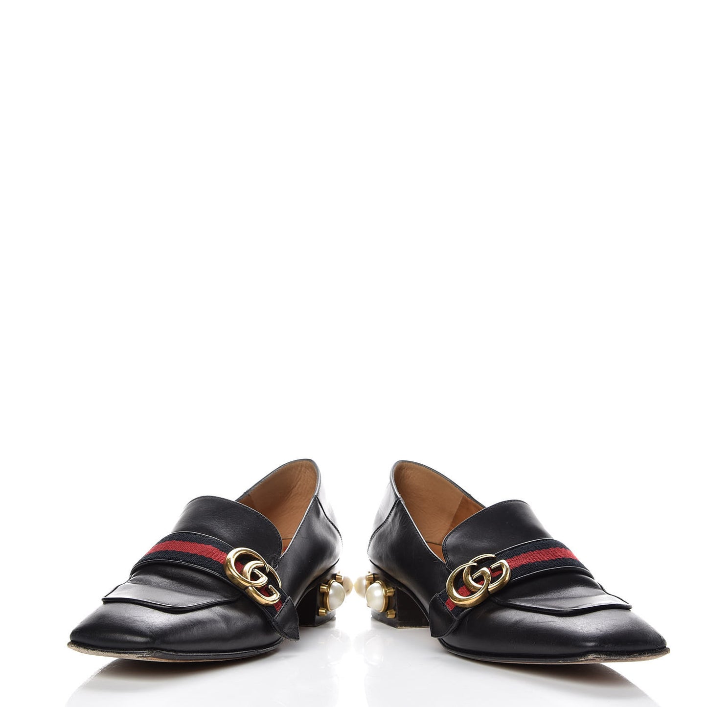 Betis Glamour Calfskin Web Pearl Embellished Peyton 35mm Loafer Pumps 39 Black